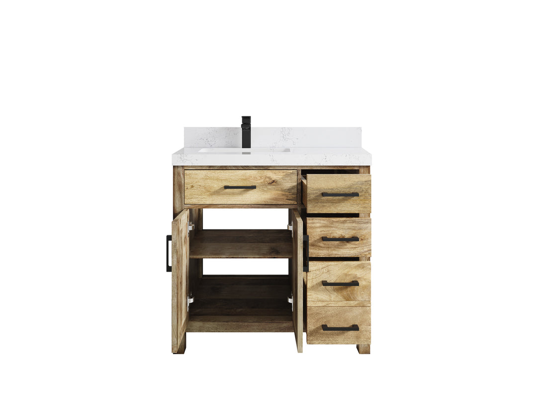 Malibu Mango Wood 36 in. W x 22 in. D Left Offset Sink Bathroom Vanity