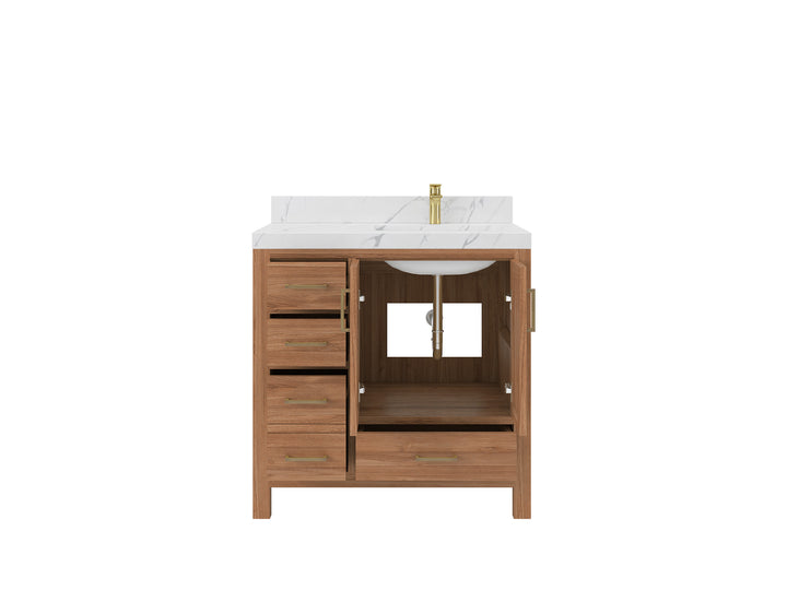 Malibu Teak Wood 36 in. W x 22 in. D Right Offset Sink Bathroom Vanity - photo 7