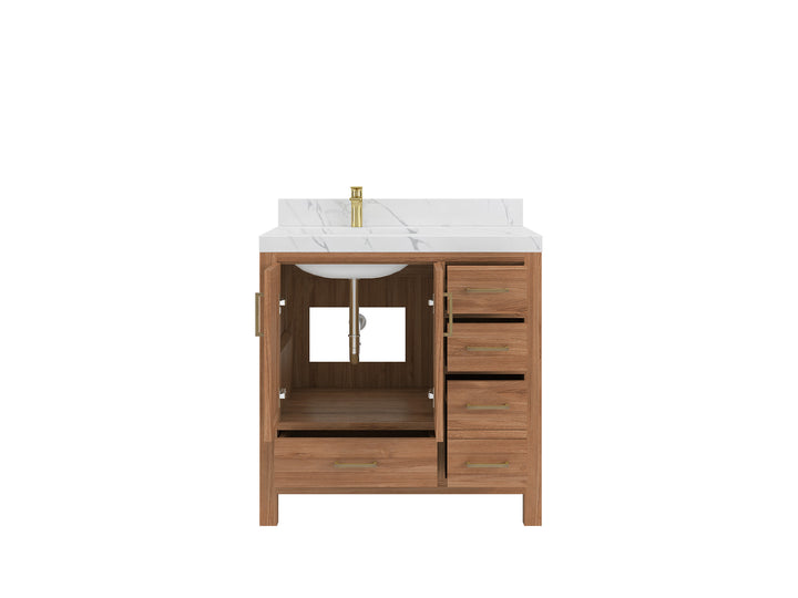 Malibu Teak Wood 36 in. W x 22 in. D Left Offset Sink Bathroom Vanity - photo 6