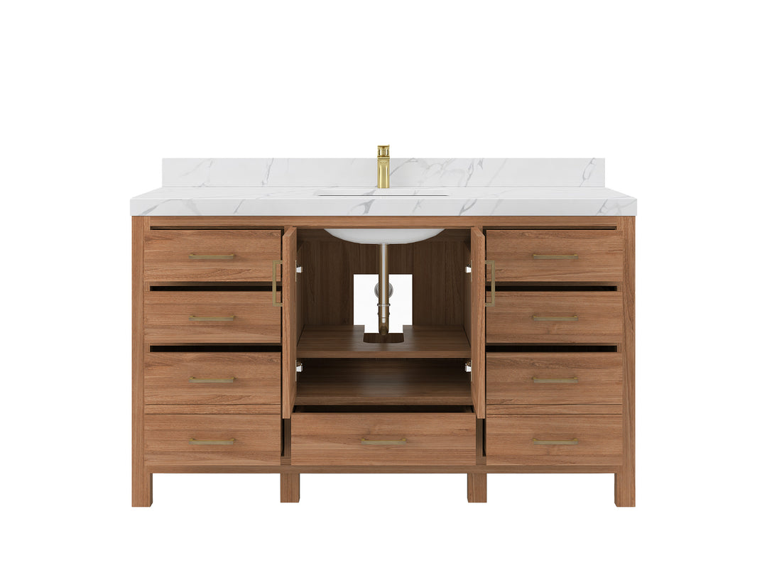 Malibu Teak Wood 60 in. W x 22 in. D Single Sink Bathroom Vanity