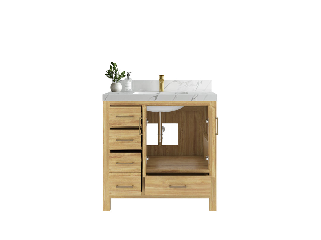 Malibu Teak Wood 36 in. W x 22 in. D Center Sink Bathroom Vanity