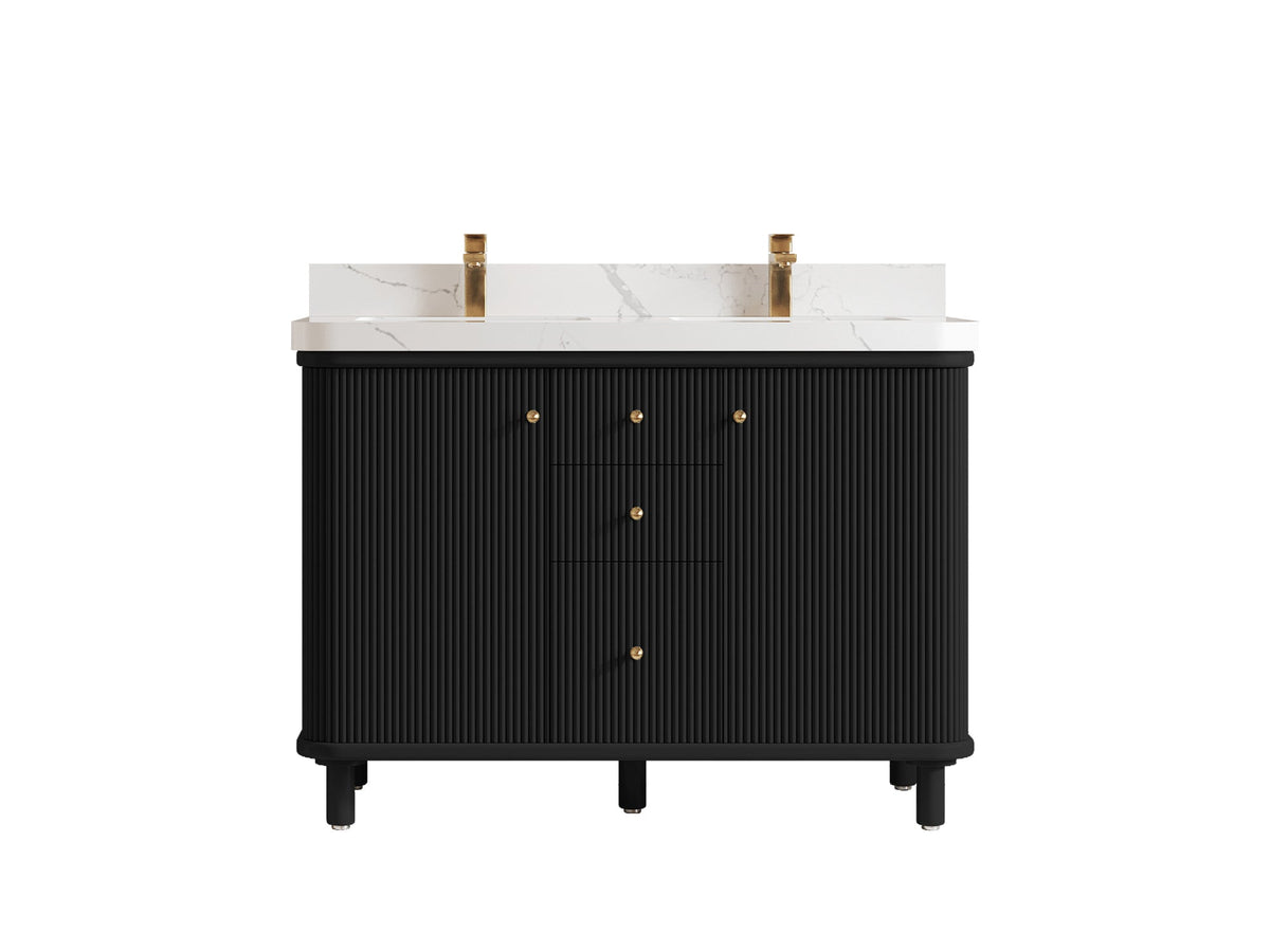 Miami 48 in. W x 22 in. D Double Sink Bathroom Vanity in Black with Countertop - Clear View