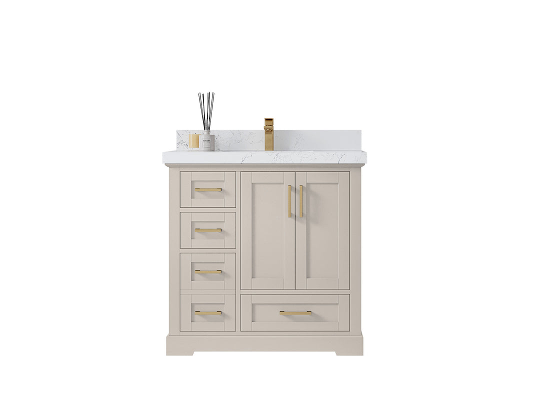 Boston 36 in. W x 22 in. D Single Sink Bathroom Vanity in Fine Grain with Countertop - Clear View