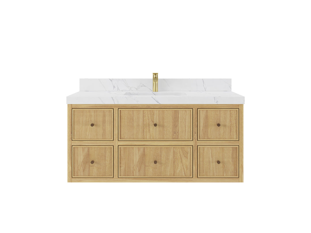 Sonoma Floating Teak 48 in. W x 22 in. D Single Sink Bathroom Vanity in Light Natural with countertop
