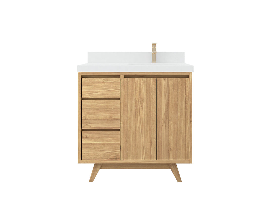 Madison Teak Wood 36 in. W x 22 in. D Right Offset Sink Bathroom Vanity