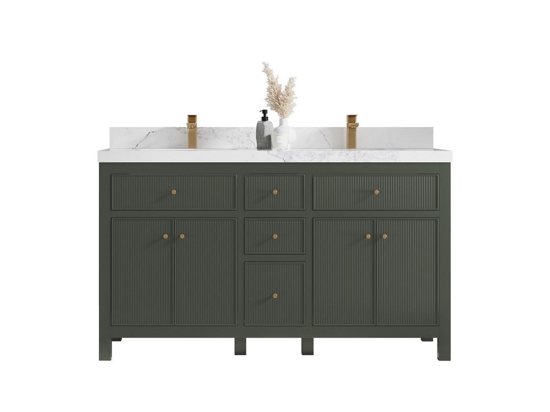 Sonoma 60 in W x 22 in D Free Standing Reeded Double Sink Bathroom Vanity