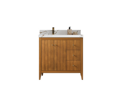 Atlanta Teak Wood 36 in. W x 22 in. D Left Offset Sink Bathroom Vanity - photo 1