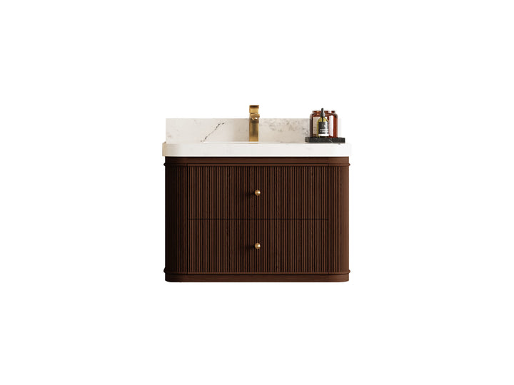 Hampton Floating Teak 30 in. W x 22 in. D Single Sink Bathroom Vanity (Dark Walnut) - photo 1