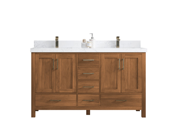 Malibu Teak Wood 60 in. W x 22 in. D Double Sink Bathroom Vanity - photo 1