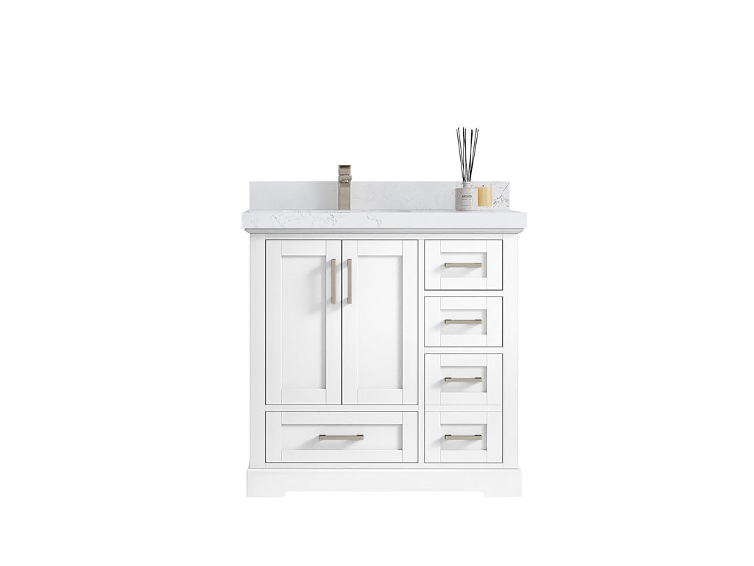 Boston 36 in. W x 22 in. D Single Sink Bathroom Vanity in White with Countertop - Clear View