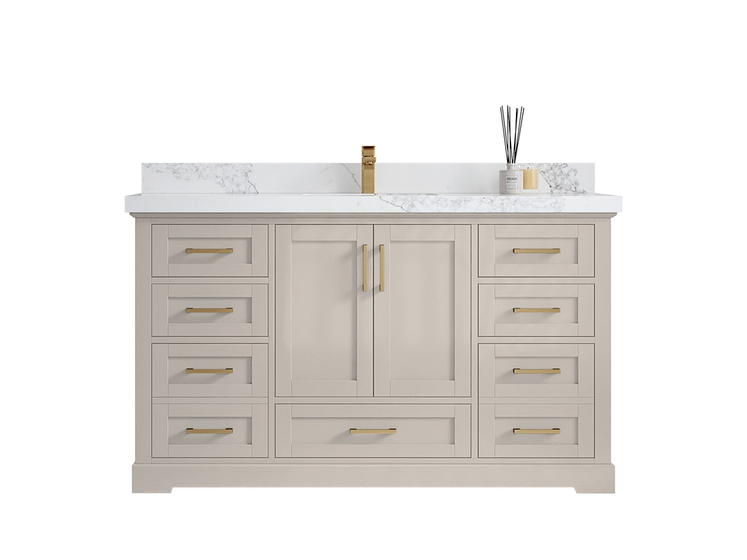 Boston 60 in. W x 22 in. D Single Sink Bathroom Vanity in Fine Grain with Countertop - Clear View