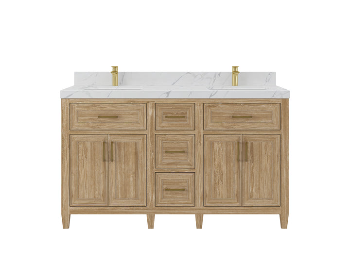 Santa Monica Teak Wood 60 in. W x 22 in. D Double Sink Bathroom Vanity - photo 1