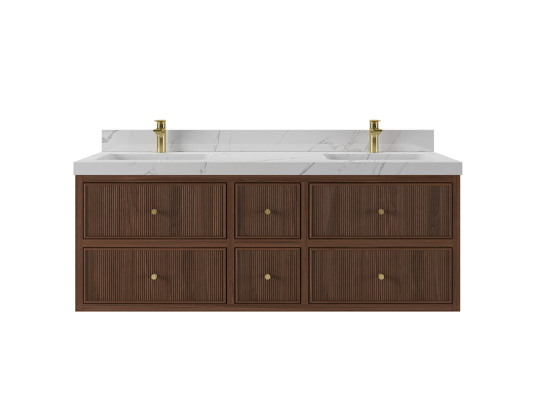 Sonoma Floating Teak 60 in. W x 22 in. D Double Sink Bathroom Vanity in Dark Walnut Finish with countertop