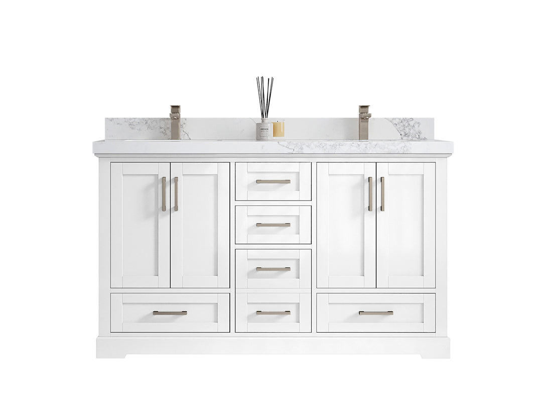 Boston 60 in. W x 22 in. D Double Sink Bathroom Vanity in White with Countertop - Clear View