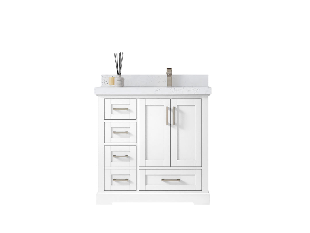 Boston 36 in. W x 22 in. D Single Sink Bathroom Vanity in White with Countertop - Clear View