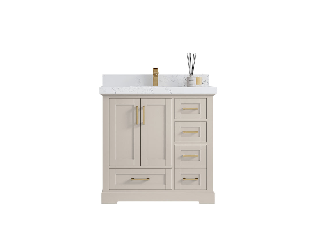 Boston 36 in. W x 22 in. D Single Sink Bathroom Vanity in Fine Grain with Countertop - Clear View