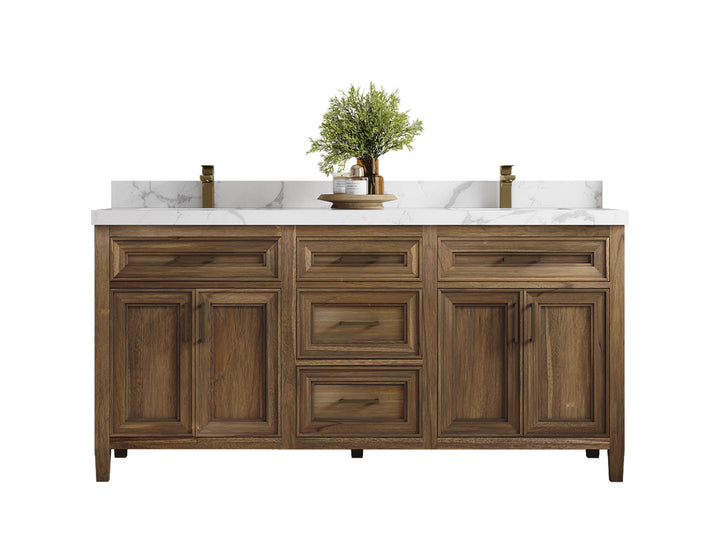Santa Monica Teak Wood 72 in. W x 22 in. D Double Sink Bathroom Vanity - photo 1
