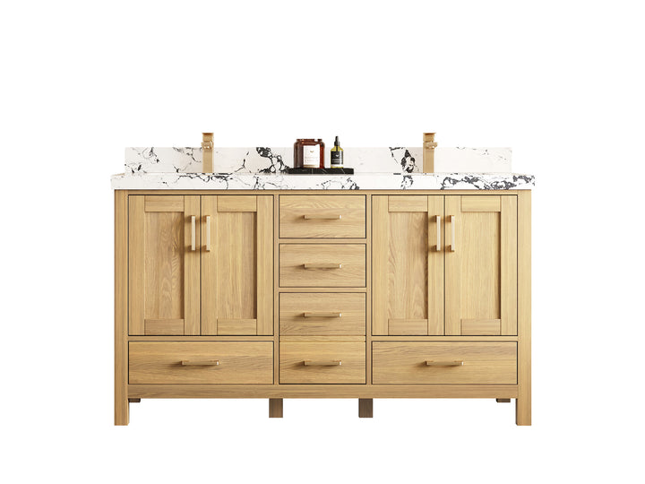 Malibu White Oak 60 in. W x 22 in. D Double Sink Bathroom Vanity - photo 1