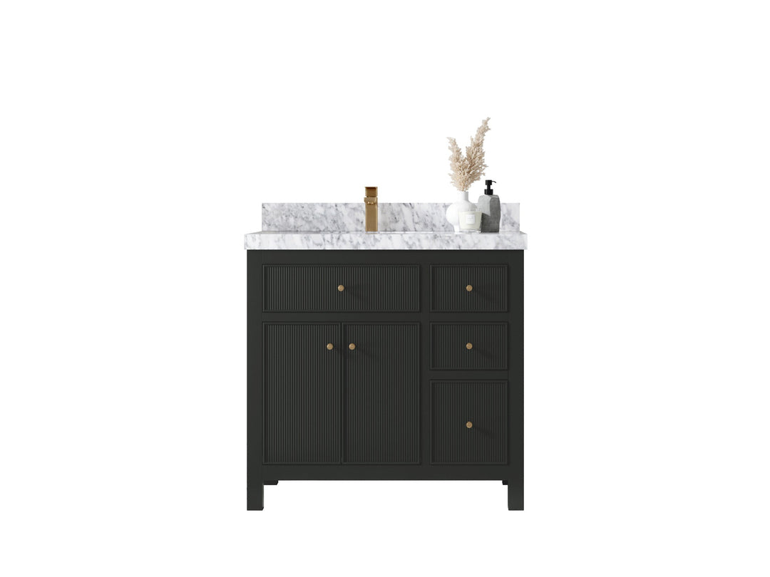 Sonoma 36 in. W x 22 in. D Left Offset Sink Bathroom Vanity in Black Top with countertop