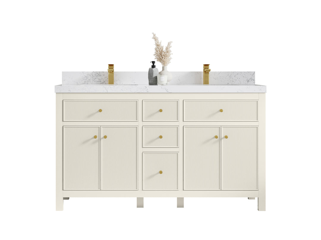 Sonoma 60 in W x 22 in D Free Standing Reeded Double Sink Bathroom Vanity