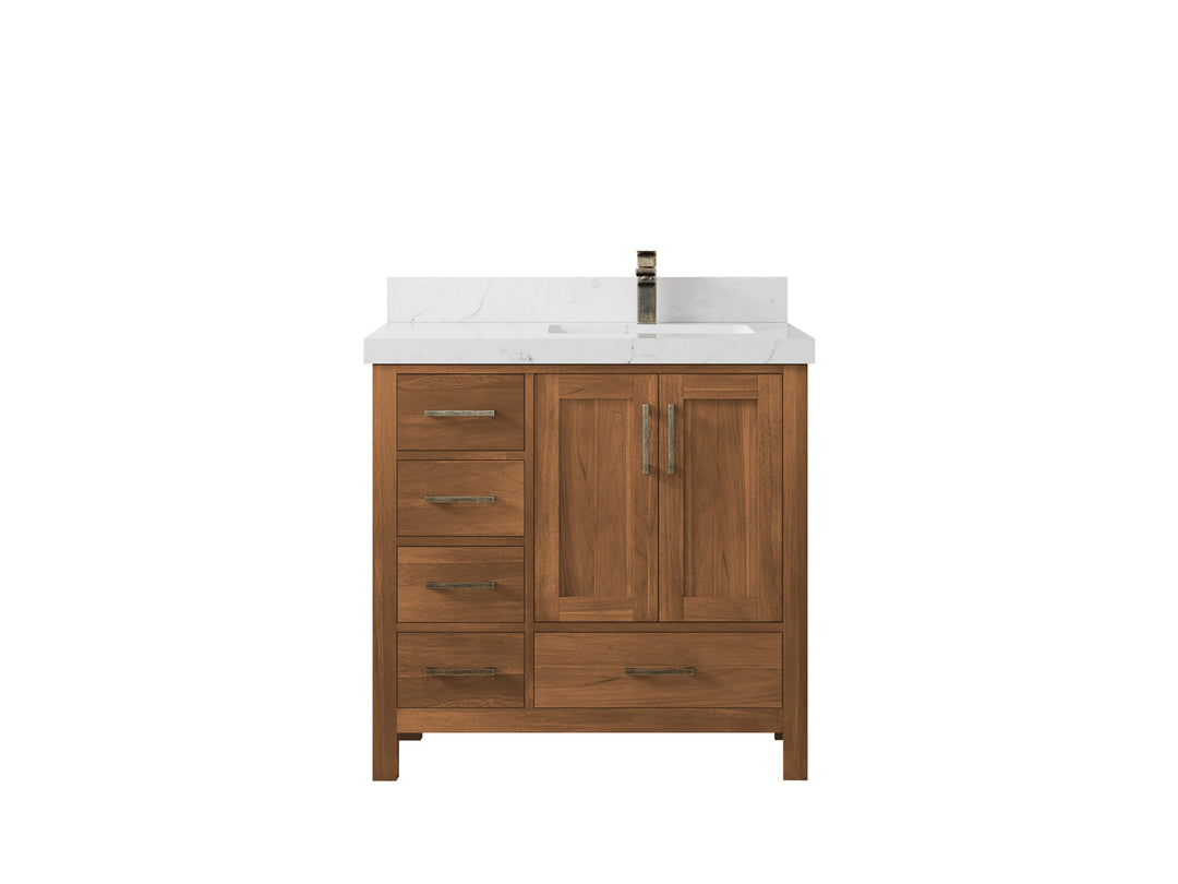 Malibu Teak Wood 36 in. W x 22 in. D Right Offset Sink Bathroom Vanity