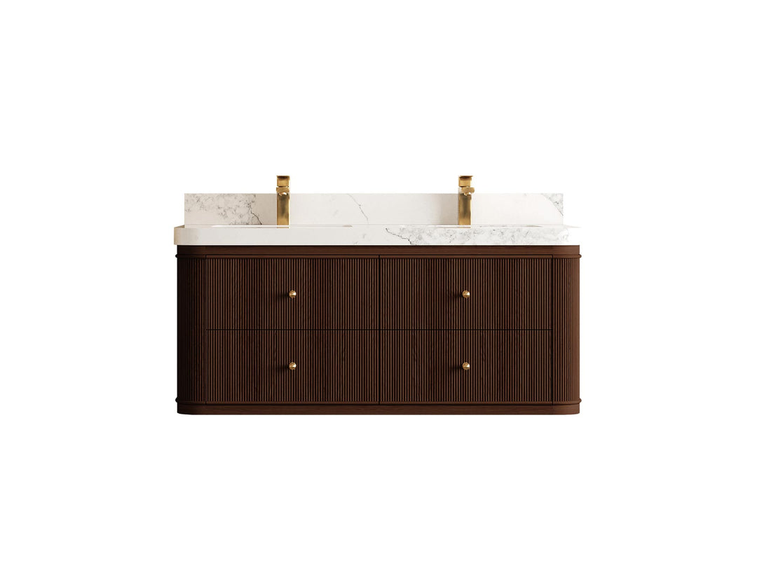 Hampton Floating Teak 48 in. W x 22 in. D Double Sink Bathroom Vanity