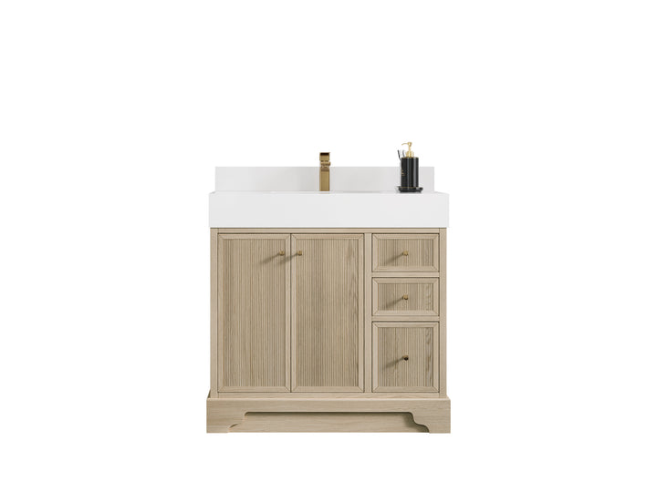 Manhattan White Oak 36 in. W x 22 in. D Center Sink Bathroom Vanity - photo 1
