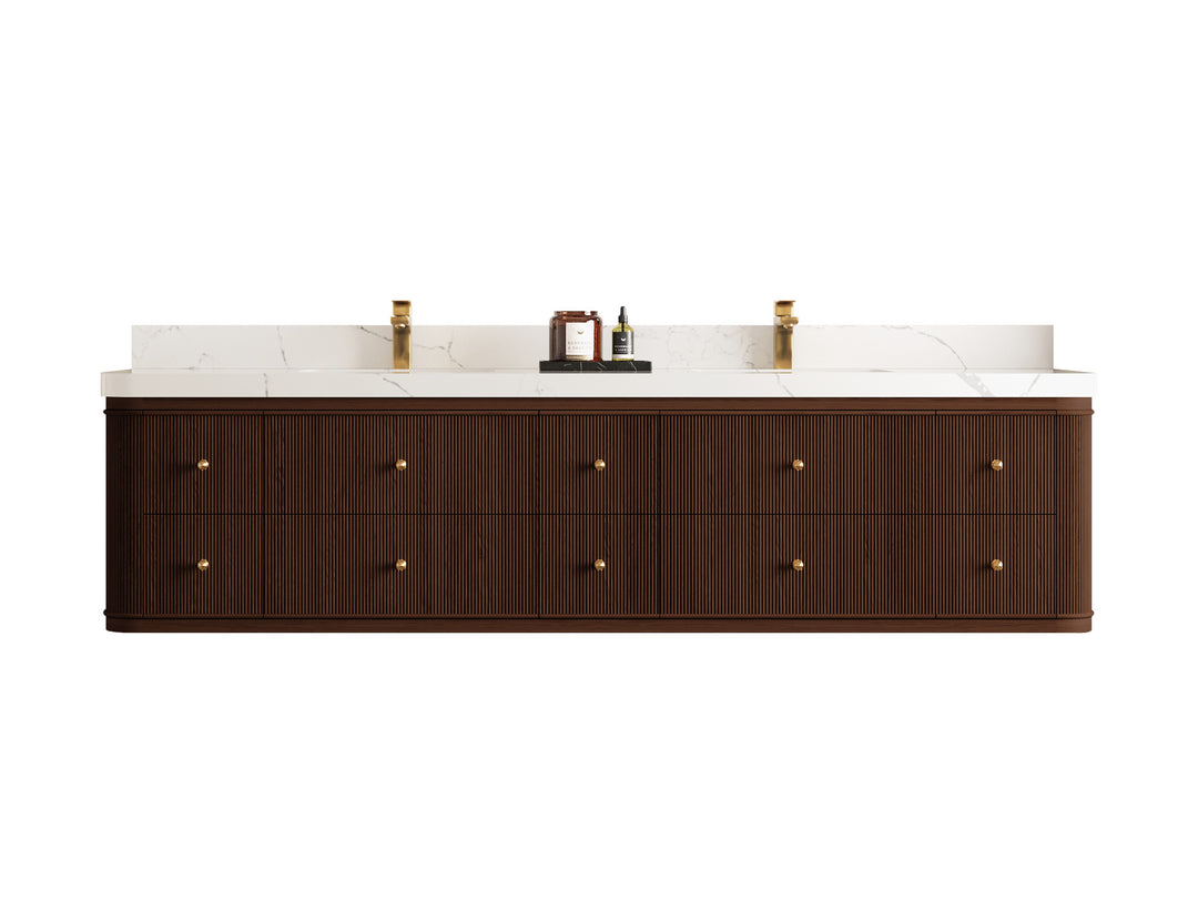 Hampton Floating Teak 84 in. W x 22 in. D Double Sink Bathroom Vanity (Dark Walnut)