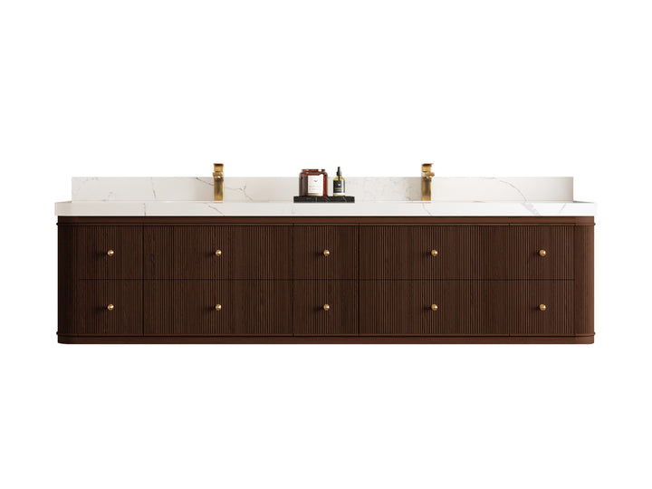 Hampton Floating Teak 84 in. W x 22 in. D Double Sink Bathroom Vanity (Dark Walnut) - photo 1