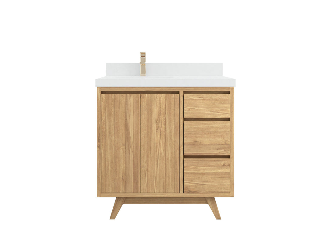 Madison Teak Wood 36 in. W x 22 in. D Left Offset Sink Bathroom Vanity