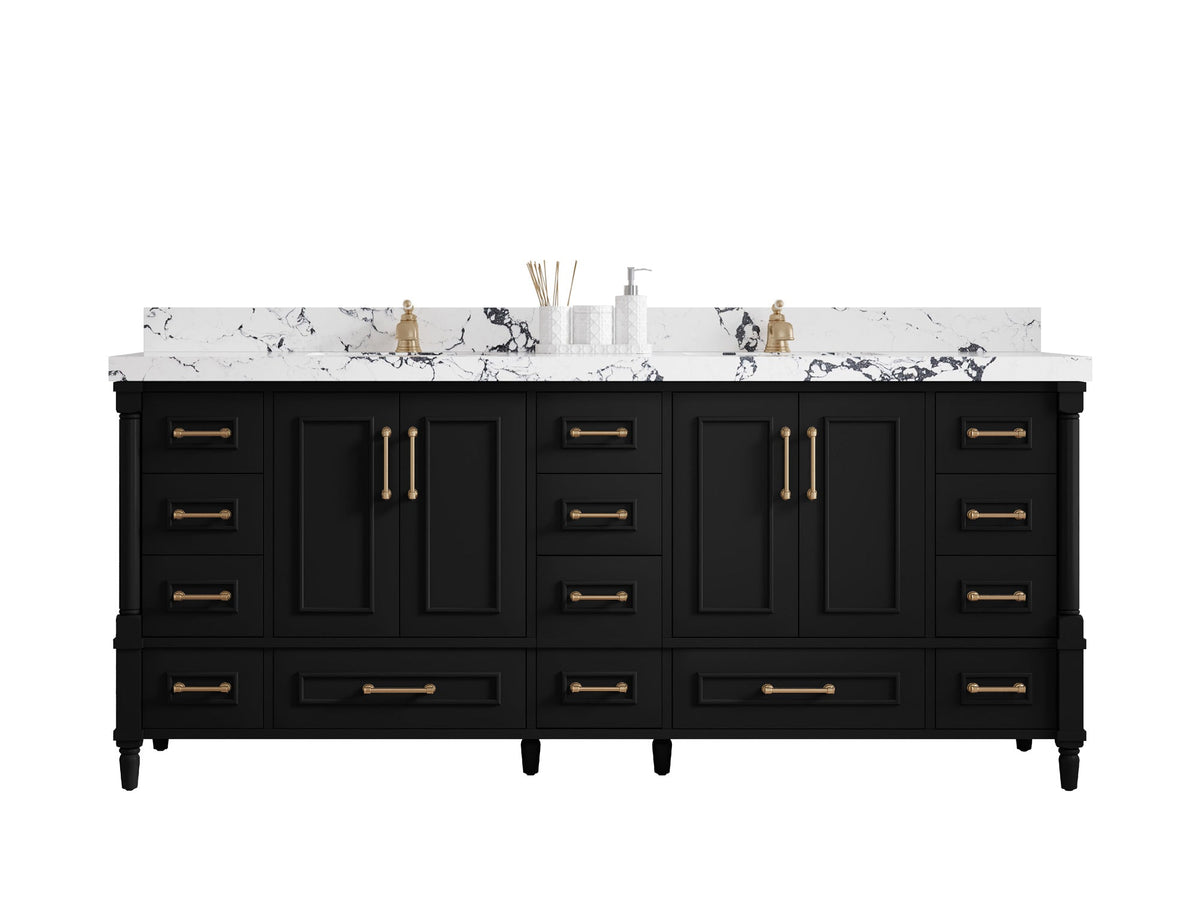 Aberdeen 80 in. W x 22 in. D Double Sink Bathroom Vanity in Black with countertop