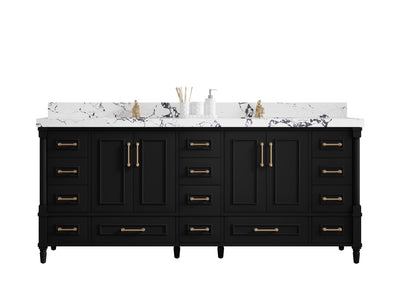 Aberdeen 80 in. W x 22 in. D Double Sink Bathroom Vanity in Black with countertop