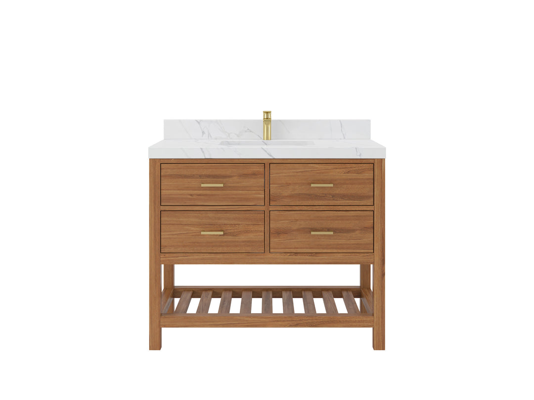 Parker Teak  42 in. W x 22 in. D Single Sink Bathroom Vanity in Golden  with Countertop - Clear View 