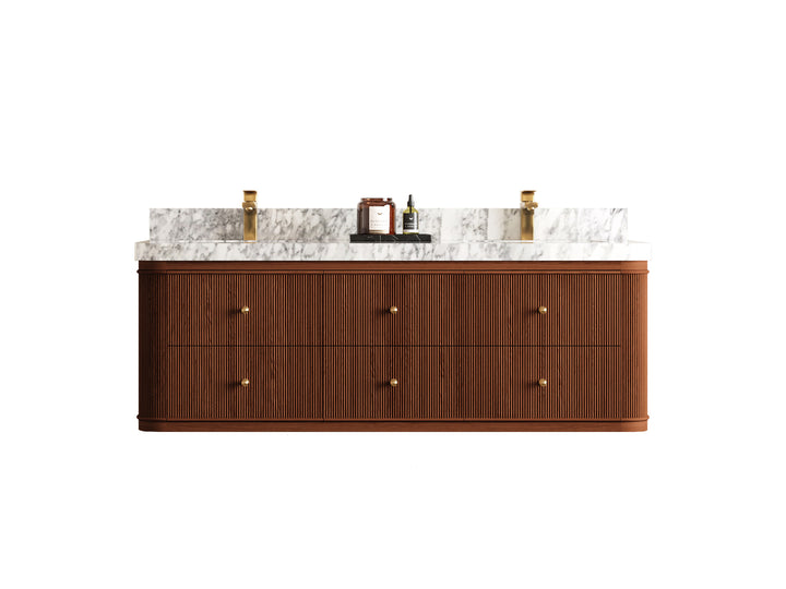 Hampton Floating Teak 60 in. W x 22 in. D Double Sink Bathroom Vanity (Dark Natural) - photo 1