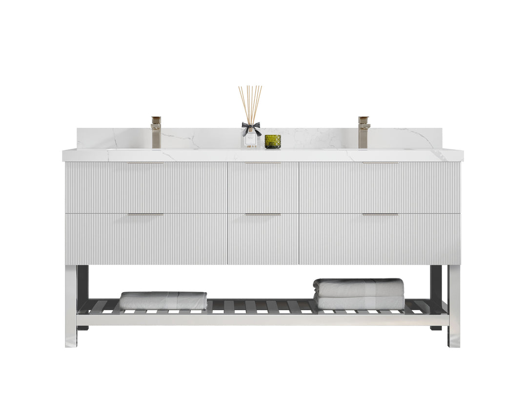 Catalina 72 in. W x 22 in. D Double  Sink Bathroom Vanity in White with Countertop - Clear View