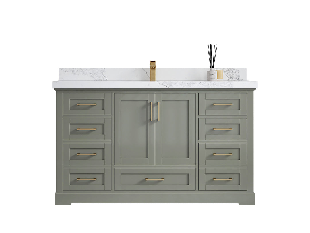 Boston 60 in. W x 22 in. D Single Sink Bathroom Vanity in Evergreen with Countertop - Clear View
