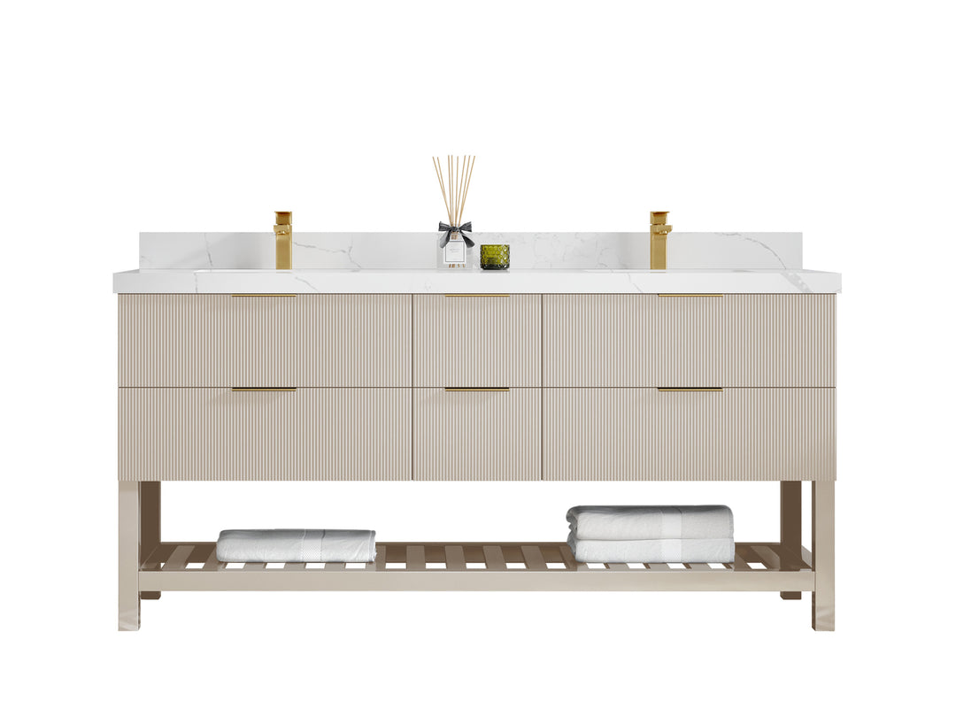 Catalina 72 in. W x 22 in. D Double Sink Bathroom Vanity in Fine Grain with Countertop - Clear View