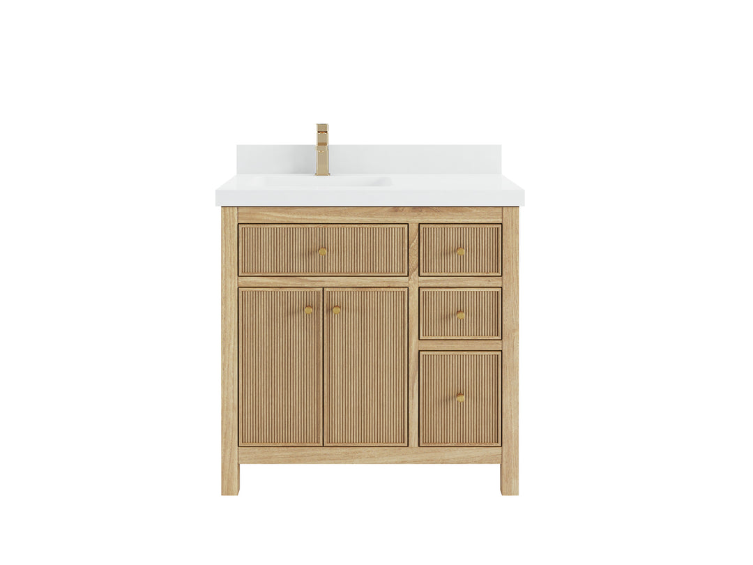 Sonoma Teak Wood 36 in. W x 22 in. D Left Offset Sink Bathroom Vanity