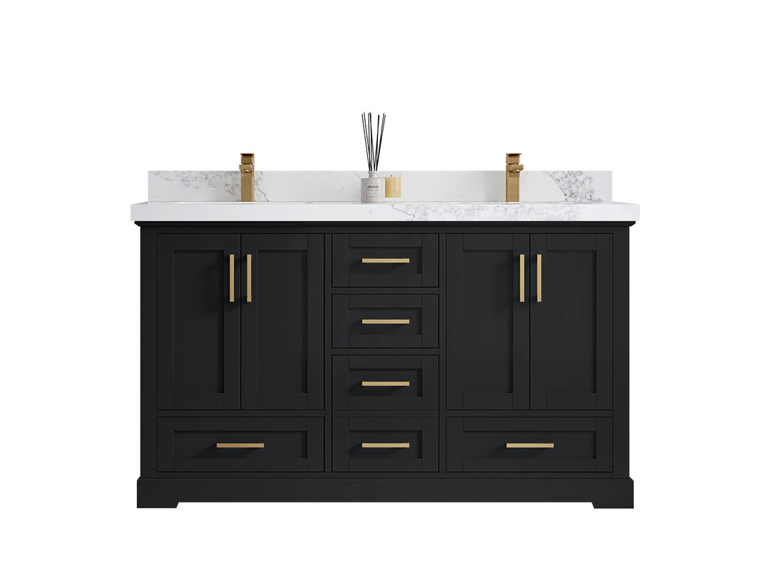 Boston 60 in. W x 22 in. D Double Sink Bathroom Vanity in Wrought Iron with Countertop - Clear View