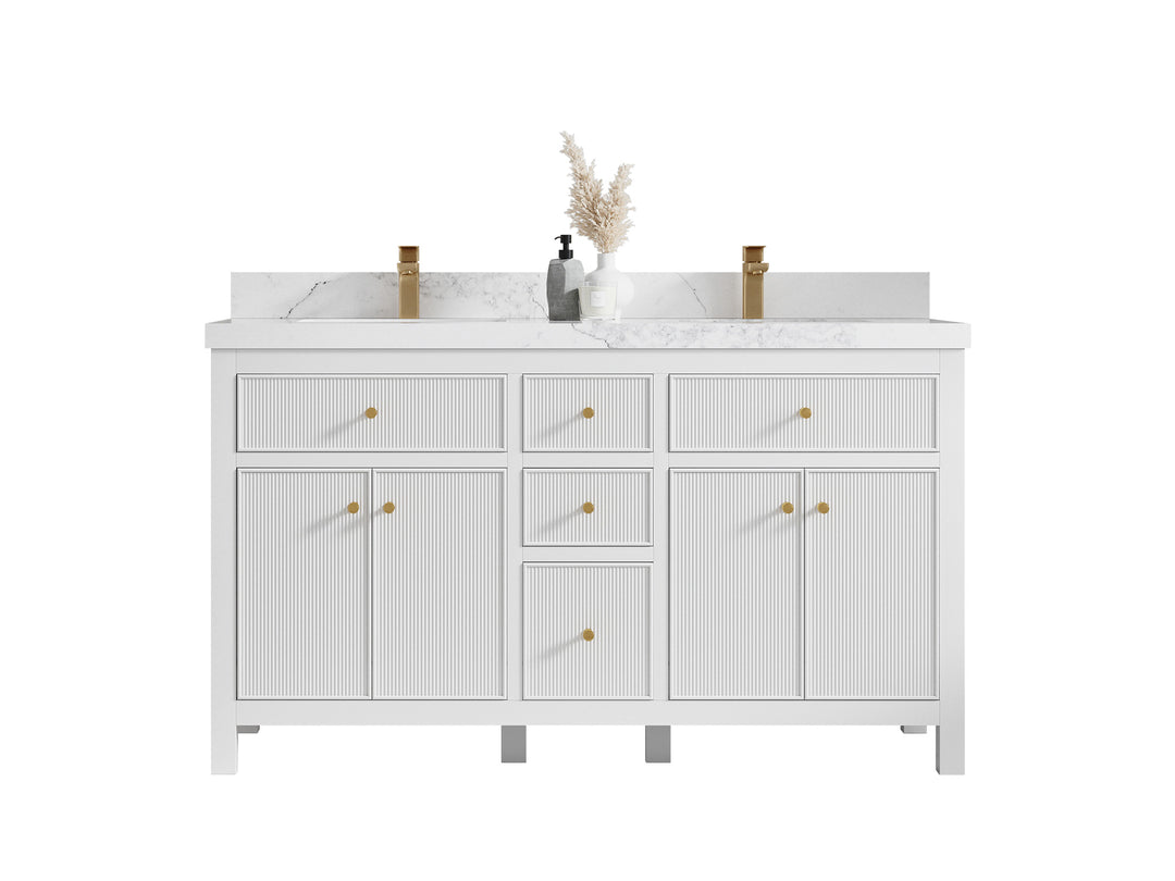 Sonoma 60 in W x 22 in D Free Standing Reeded Double Sink Bathroom Vanity