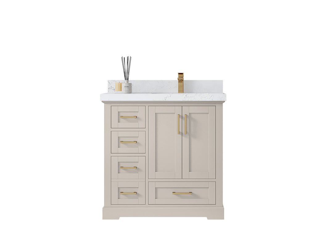 Boston 36 in. W x 22 in. D Single Sink Bathroom Vanity in Fine Grain with Countertop - Clear View