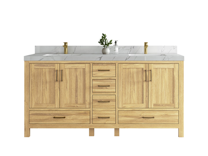 Malibu Teak Wood 72 in. W x 22 in. D Double Sink Bathroom Vanity - photo 1