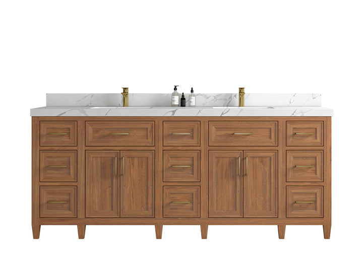 Santa Monica Teak Wood 84 in. W x 22 in. D Double Sink Bathroom Vanity - photo 1