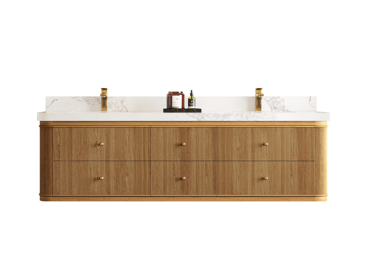 Hampton Floating Teak 72 in. W x 22 in. D Double Sink Bathroom Vanity (Light Natural) - photo 1