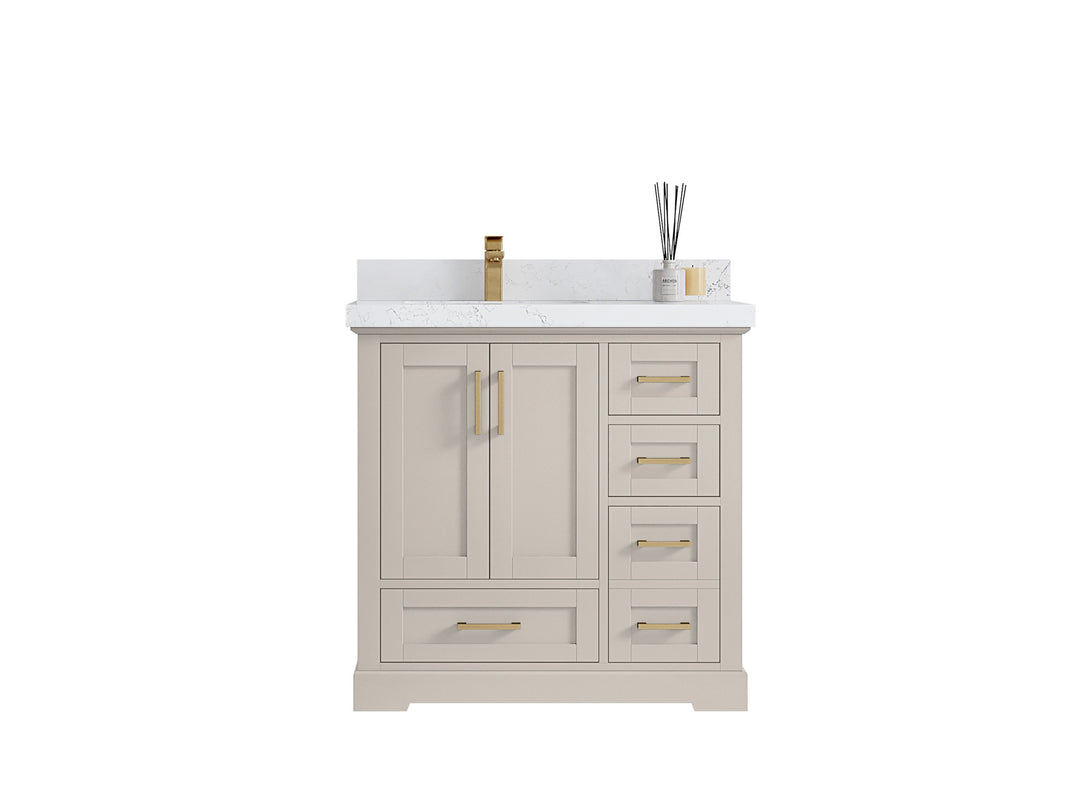 Boston 36 in. W x 22 in. D Single Sink Bathroom Vanity in Fine Grain with Countertop - Clear View