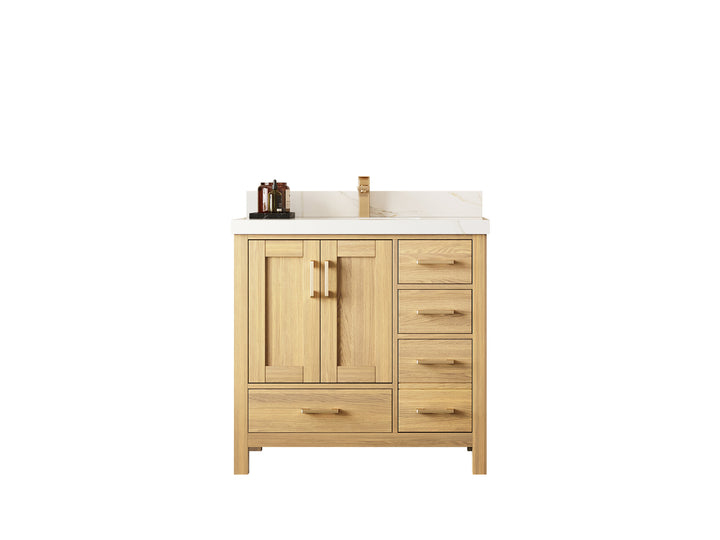 Malibu White Oak 36 in. W x 22 in. D Center Sink Bathroom Vanity - photo 1