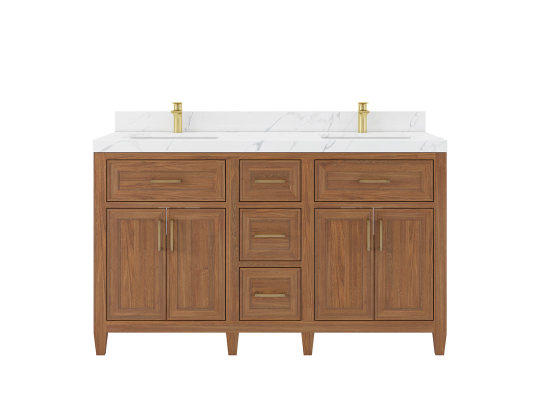 Santa Monica Teak Wood 60 in. W x 22 in. D Double Sink Bathroom Vanity