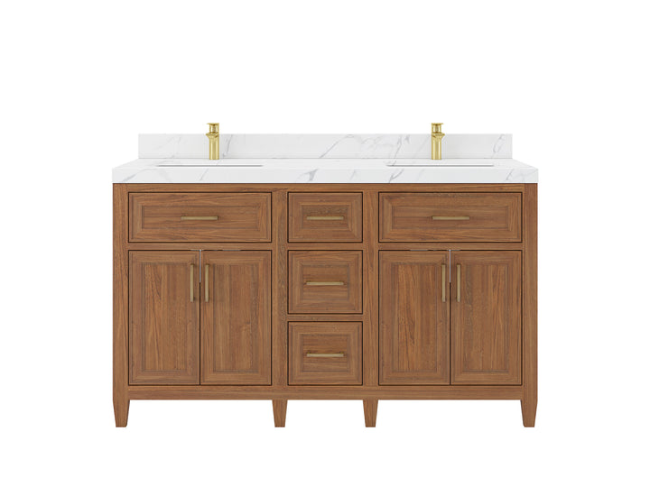 Santa Monica Teak Wood 60 in. W x 22 in. D Double Sink Bathroom Vanity - photo 1