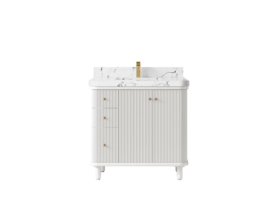 Miami 36 in. W x 22 in. D Center Sink Bathroom Vanity in White with Countertop - Clear View