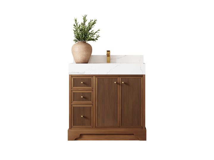 Manhattan Teak Wood 36 in. W x 22 in. D Center Sink Bathroom Vanity - photo 1